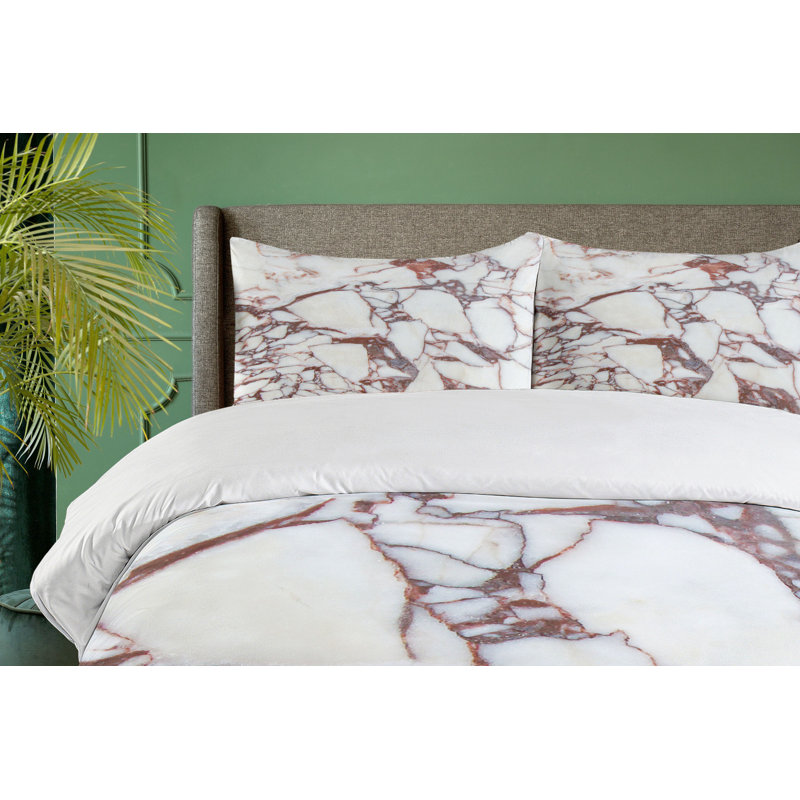 King Size White and Brown Marble Pattern Duvet Cover Set