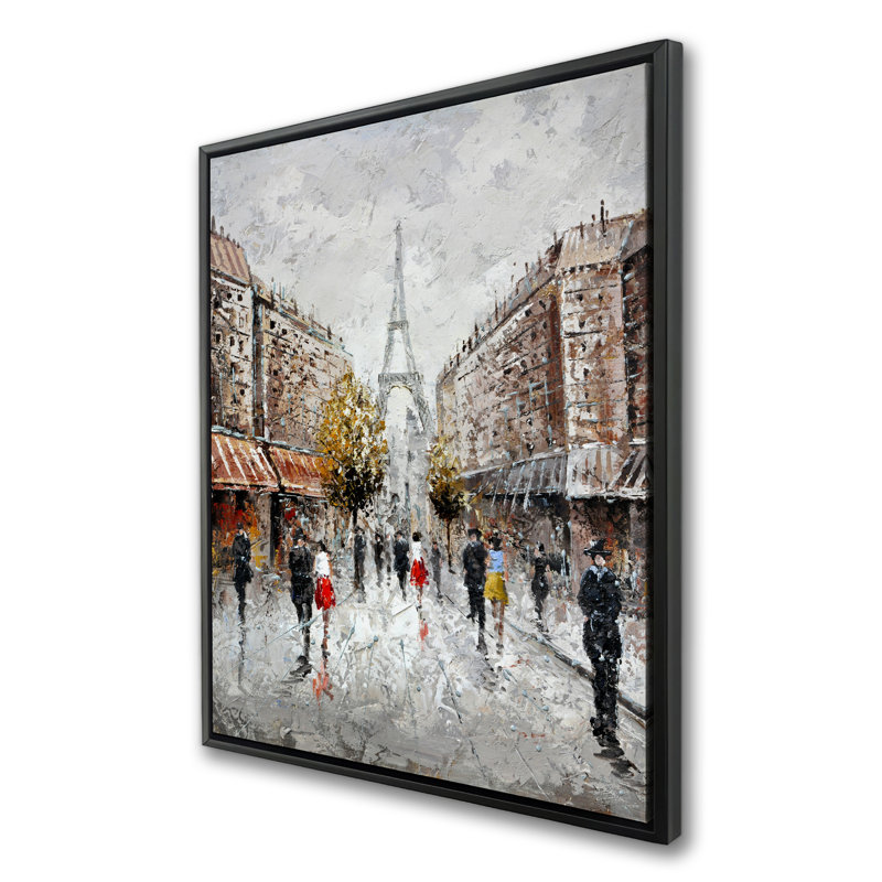 Paris Busy Street - Romantic Brown Framed Canvas Decor