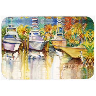 Caroline's Treasures Heron and Deep Sea Fishing Boats Glass Cutting Board