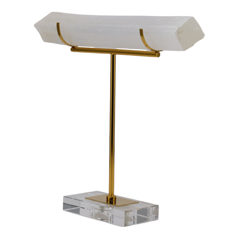 Valencia-Inspired Selenite Decorative Object with Metal Accents and Acrylic Base - Modern Mineral Display for Elegant Home Decor