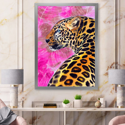 " Golden Leopard With Black Spots On Pink "