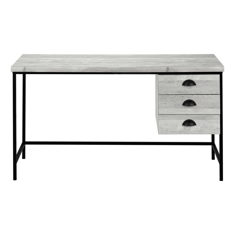 Bureau d'ordinateur de 55 po avec tiroirs de rangement pour bureau à domicile / ordinateur portable, stratifié gris / métal noir, contemporain moderne | Idée cadeau