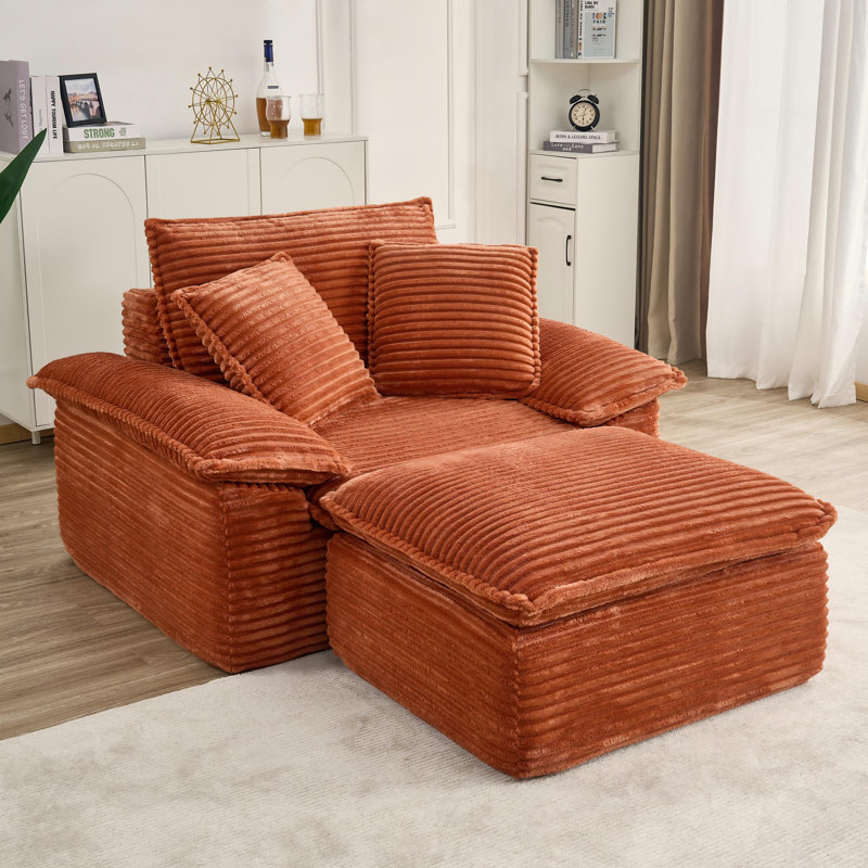 Chaise longue en velours côtelé 47,61 po avec 2 coussins décoratifs - aucun assemblage requis, Orange