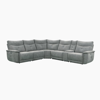 Achernar 119" Modern & Contemporary Textured Fabric 6-Piece Modular Power Reclining Sectional with Power Adjustable Headrests, USB Charging Ports & 3 Power Recliners