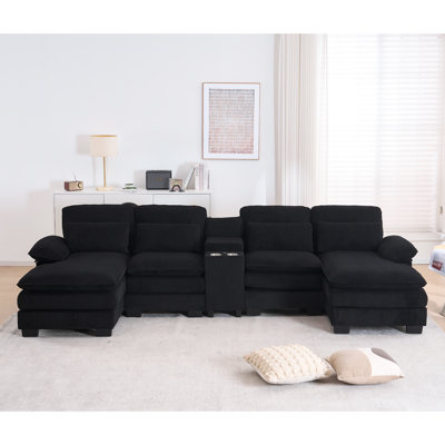 Canapé modulaire de 133 po en forme de U, canapé modulaire 4 places avec rangement, canapé-lit modulaire avec méridienne, avec console et port USB