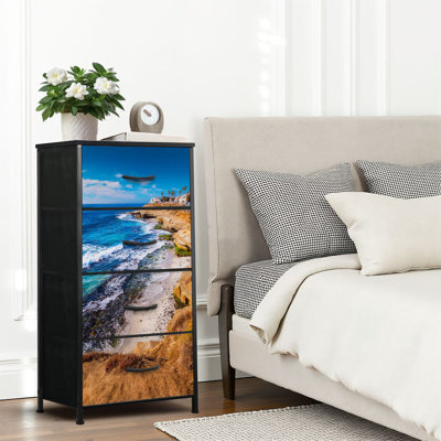 4 Drawer Dresser for Bedroom, Narrow Chest of Drawers, Wooden Top and Study Iron Frame 18"x37.5"-(WxH)