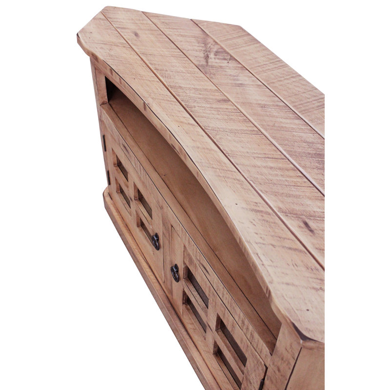 Meuble télé d'angle en bois massif pour téléviseur de 55 po ou moins Lonan, Blanc doux rustique
