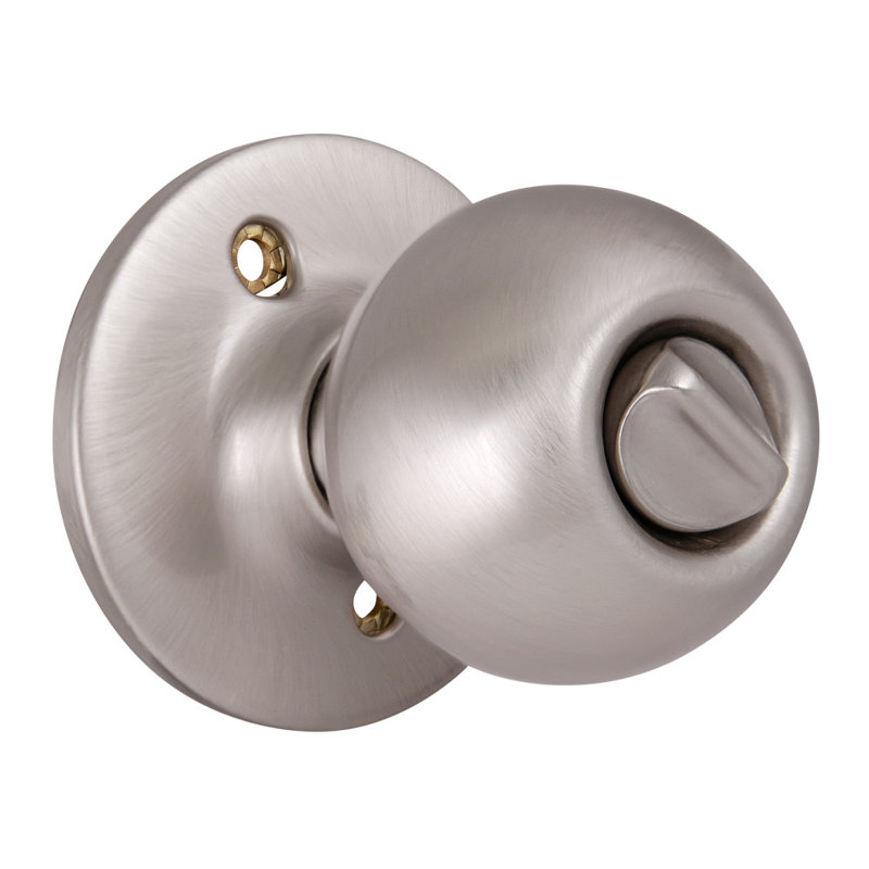 Ball Privacy Bed/Bath Door Knob, 2.88" H x 3.5" W x 6.38" D, Satin Nickel, 2-Way Latch