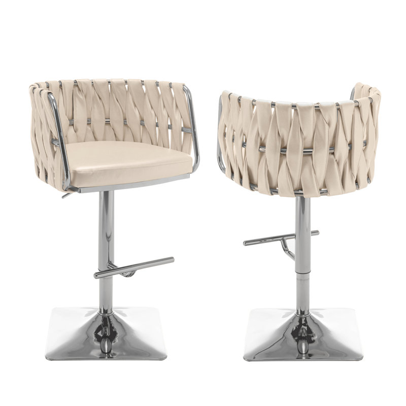 Tabouret pivotant à hauteur réglable Mancias, Argent, Similicuir blanc cassé