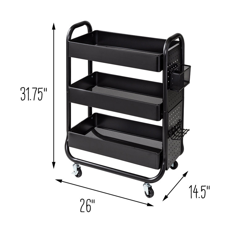 Designa 3-Tier Utility Storage Rolling Cart with Removable Pegboard & Extra Storage Baskets Hooks, Metal Craft Art Carts for Gif