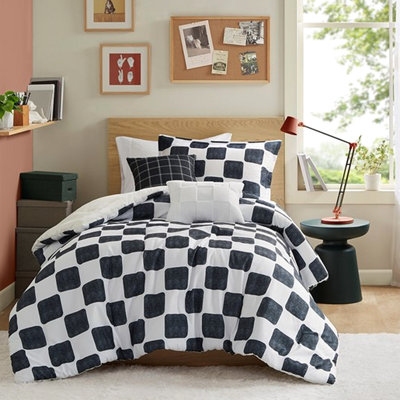 Édredon double à carreaux, 2 taies décoratives, coussins décoratifs, couvre-oreillers et rembourrage lavables à la machine, nettoyer les taches, comprimé, repasser à la vapeur nécessaire, textile