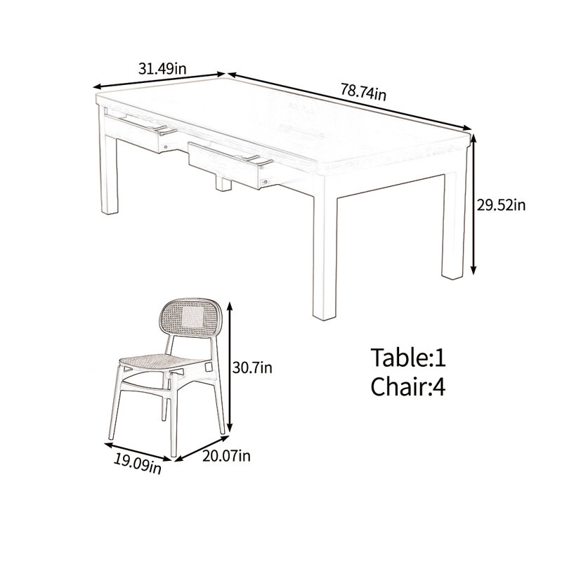 Solid wood multifunctional table set, 29.52"H x 78.74"L x 31.49"W