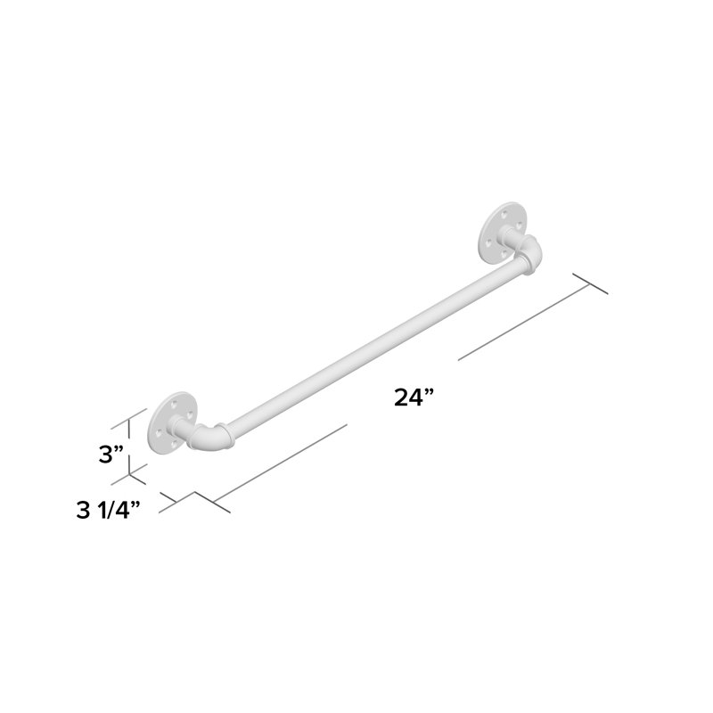 Barre à serviettes murale 24" Bayer, Blanc mat, H 3 po x L 24 po x P 3,3 po
