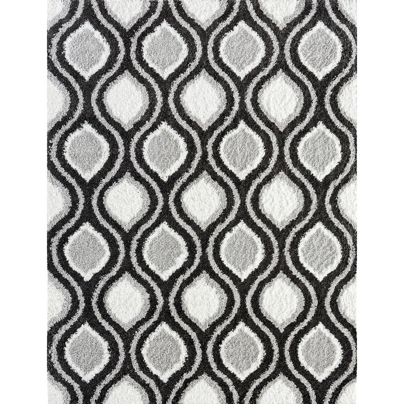 Tapis blanc / noir / gris à poils longs Brooklington, Rectangle 5 pi 3 po x 7 pi 3 po