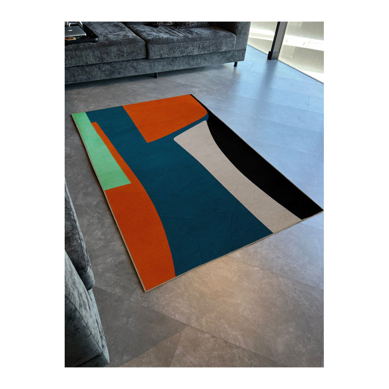 Sydney Blue Orange Themed Multicolor Mixed Shape Pattern Modern Decorative Washable Rug, Runner 3'3" x 6'7" Rug Pad Included