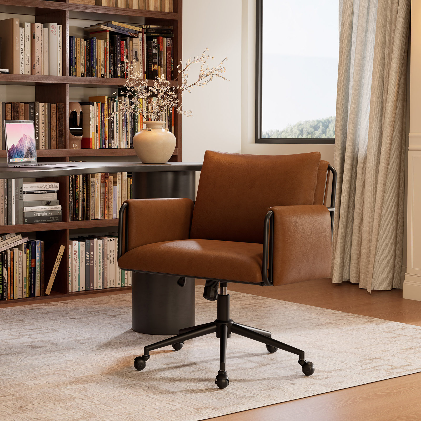 Arianna Office Chair with Lumbar Support, Brown Seat/ Black Frame