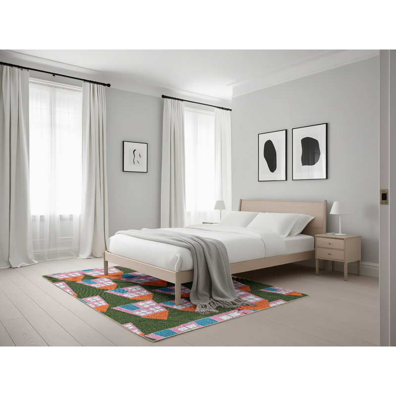 Tapis vert / orange / vert Mayesville, Rectangle 5 pi x 7 pi