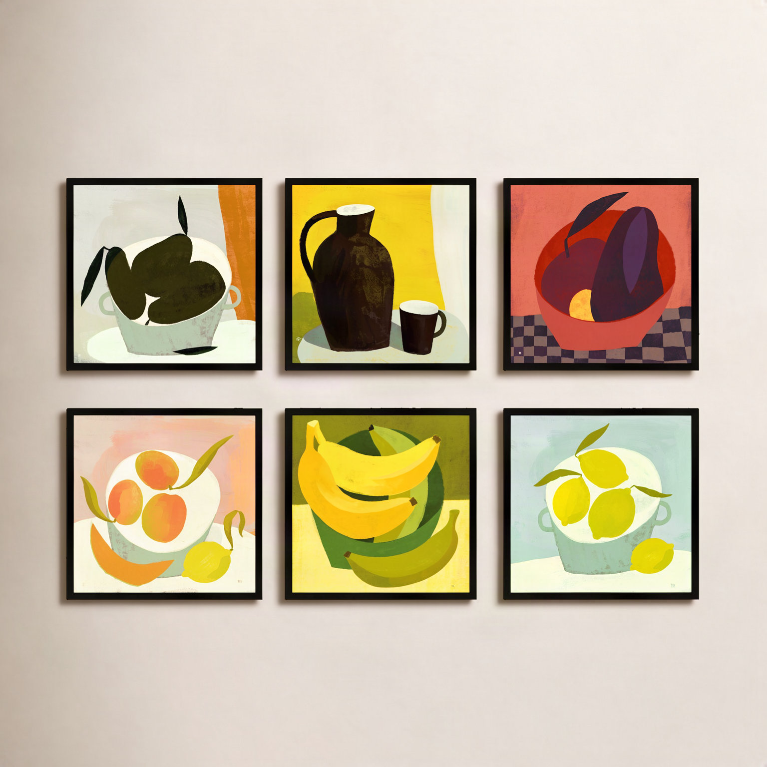 Julina "Fruits" 6-Piece Painting Set, Black, 24" H x 24" W x 1.25" D