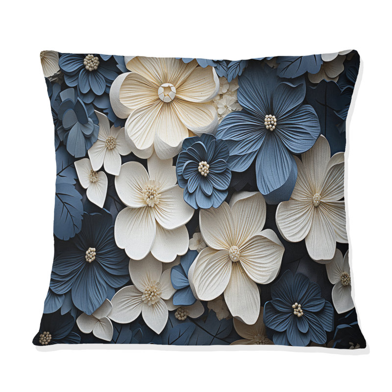 Coussin décoratif bleu et blanc - Violets