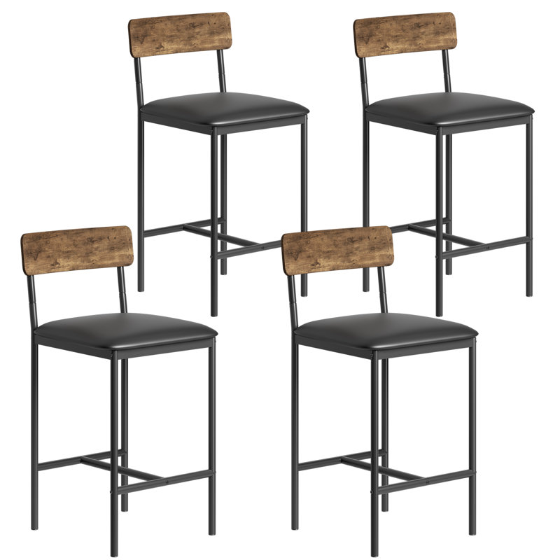 Bar Stools  With Footrest, Upholstered Bar Chairs With Back, Counter Height Barstools, Set Of 4, Brown