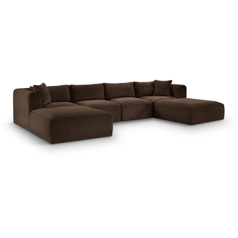 Canapé modulaire Carmean, Velours côtelé texturé brun, 2 repose-pieds sans accoudoirs, 2 en coin, 2 repos