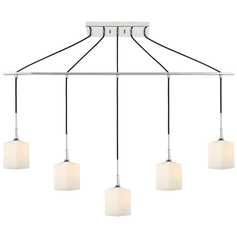 Luminaire suspendu rectangulaire 5 lumières grappe Shults, Chrome, Halogène
