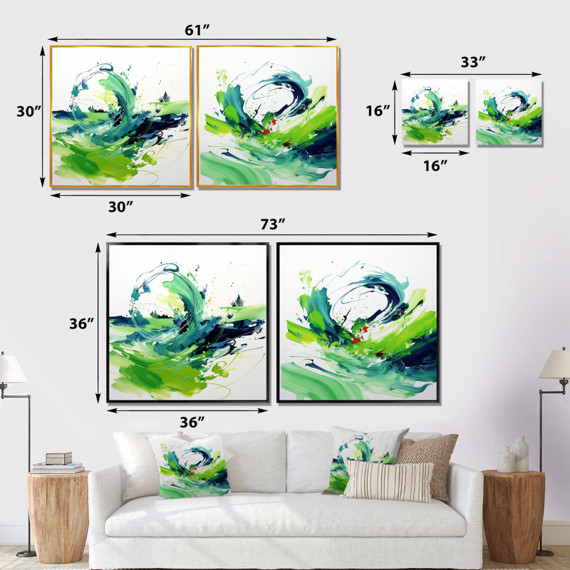 «White and Green Abstract Ink Expression I», ensemble de 2 reproductions d'art sur toile, Toile tendue