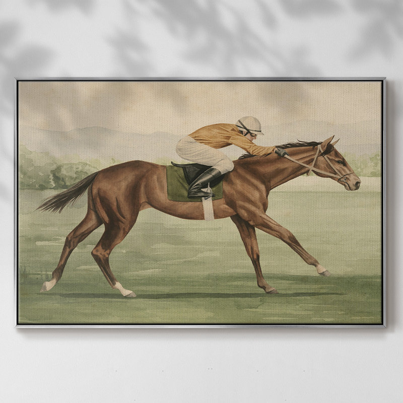 Équitation rétro II, reproduction d'art sur toile, H 27 po x l 41 po x P 2 po, Argent
