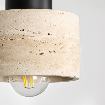 6" 1-Light Kitchen Island Pendant Light Yellow Travertine Column