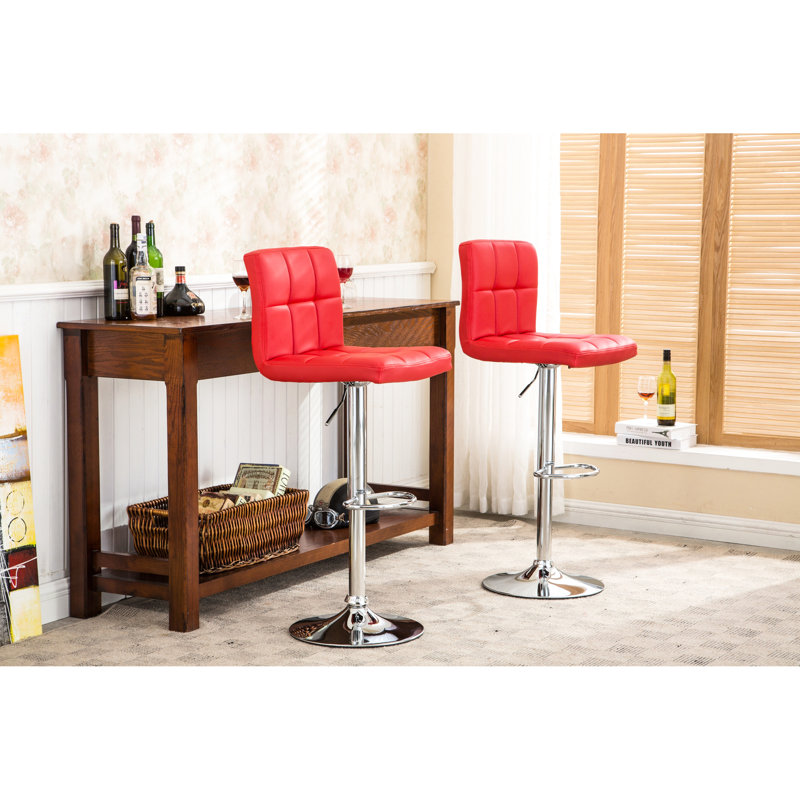 2 tabourets de bar pivotants rouges - siège en similicuir avec coussin en mousse et base chromée pour 2 tabourets réglables