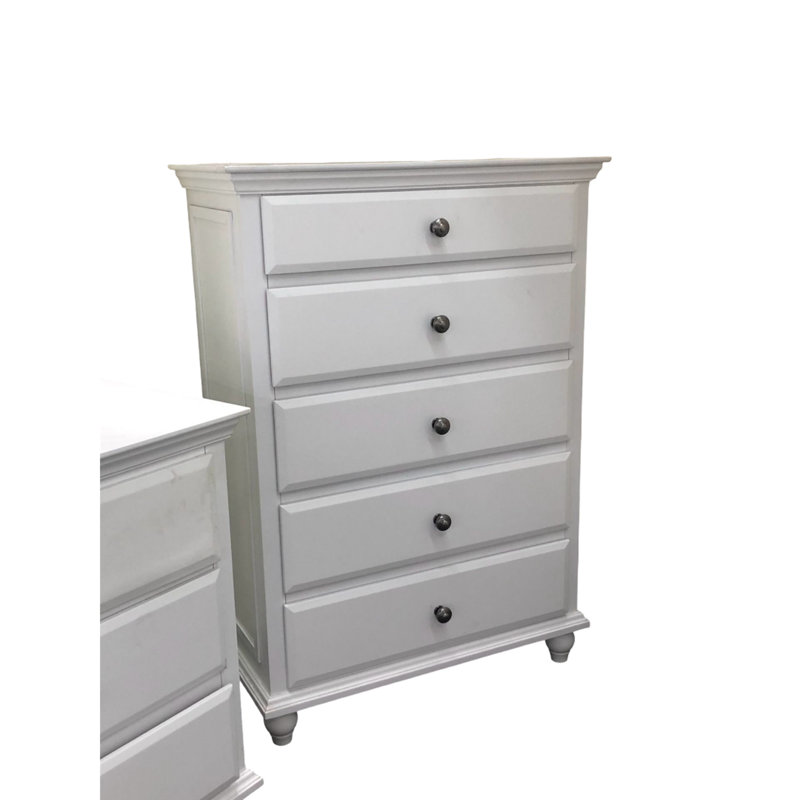 Commode de style moderne 1 pièce avec cinq tiroirs et poignées à finition blanche
