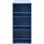 Îlot de cuisine moderne avec rangements, portes en verre cannelé, éclairage DEL, table extensible bleu marine, prise électrique, porte.