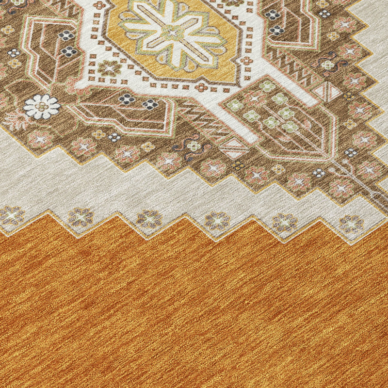 Elira Orange Washable Indoor-Outdoor Rug - , 8' x 8'