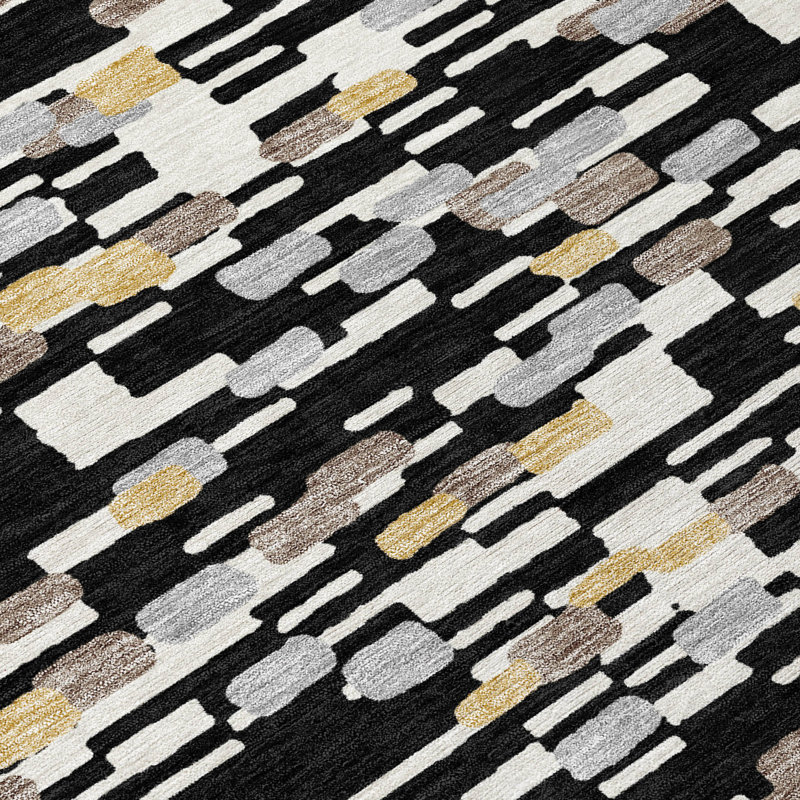 Tapis géométrique intérieur / extérieur lavable à la machine Chantille ACN2904, Black, 9' x 12'