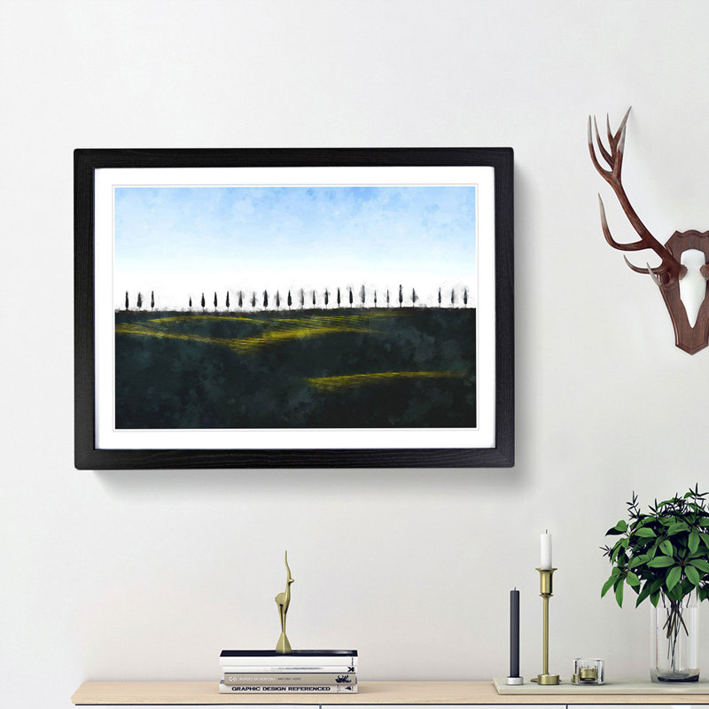 Tuscany Fields in Siena Italy - Picture Frame Painting Print, Black Framed, 45cm H x 63cm W x 2cm D