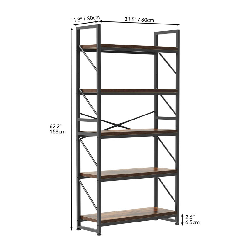 Moriann 158cm H x 80cm W Metal Etagere Bookcase, Black/Beige