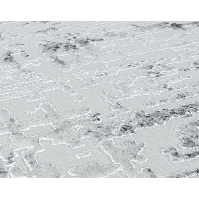 Tapis abstrait gris / crème / noir Studebaker, Rectangulaire 8 pi 1 po x 10 pi 5 po