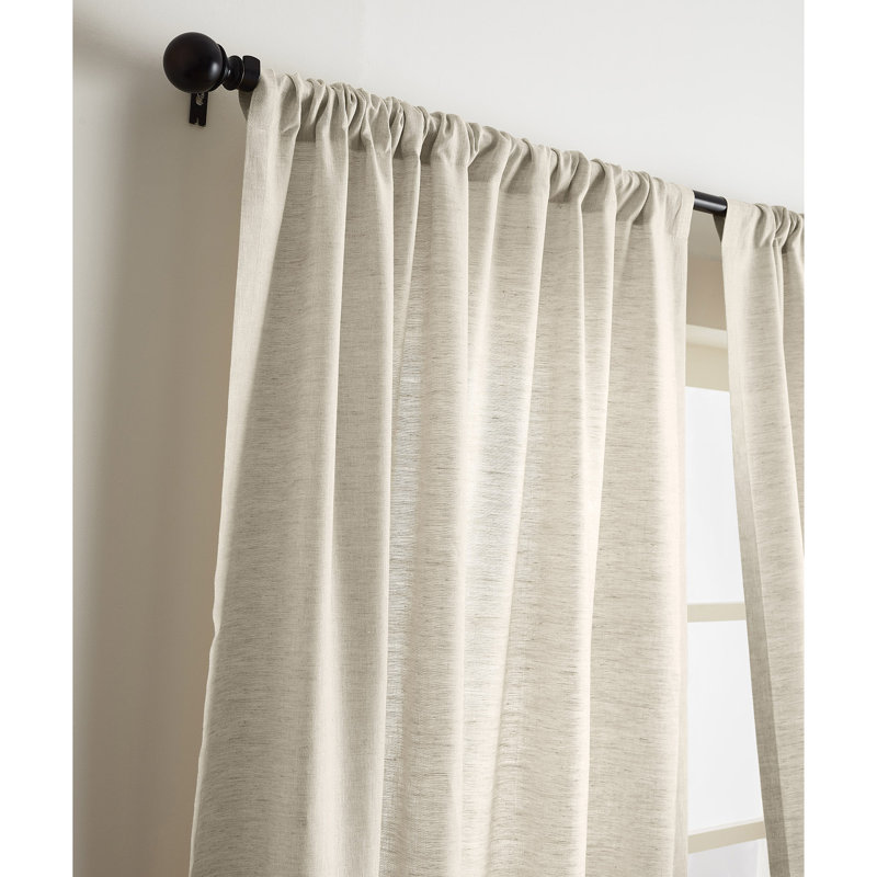 Linen Curtain with Rod Pocket, 52" W x 108" L, Light Natural