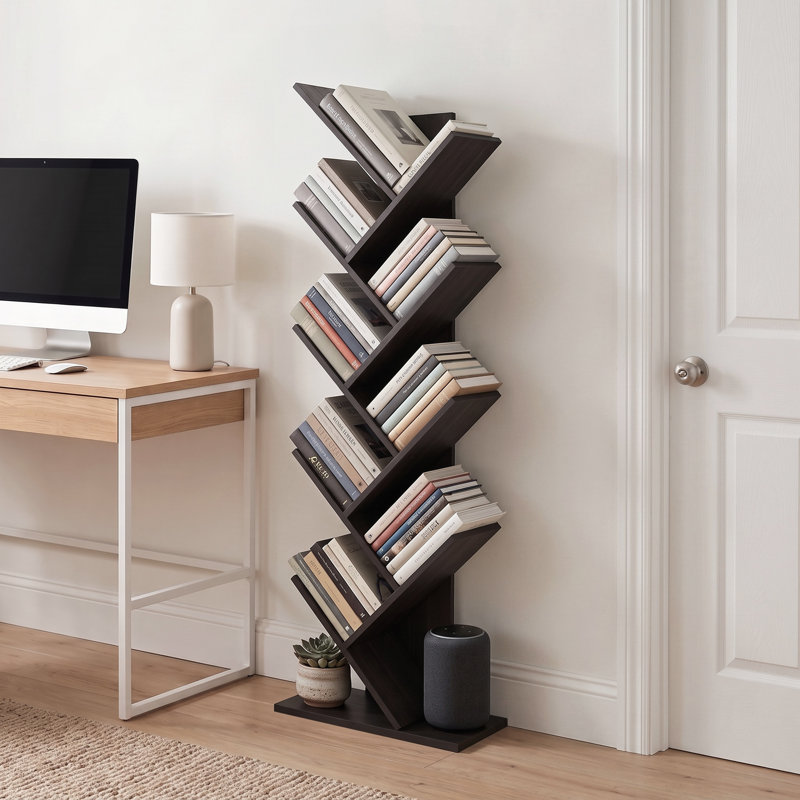 Étagère Nickeya à 9 niveaux, bibliothèque Nickeya pour la décoration de la pièce, 8,4 x 15,7 x 50,9 cm, pour salon, chambre, bureau, noir espresso
