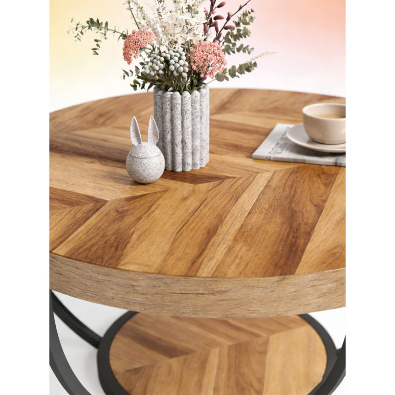 Table basse ronde à 2 niveaux, Bois naturel
