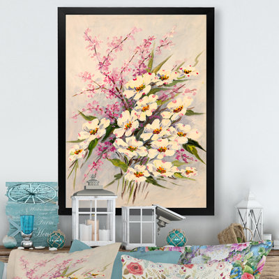 Romantiques fleurs blanches Bouquet - peinture sur toile encadrée