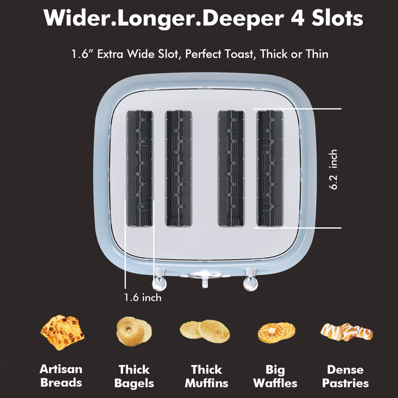 Longdeem 4-Slice Toaster: Extra-Wide Slots, 6 Settings, Chic Pastel Blue