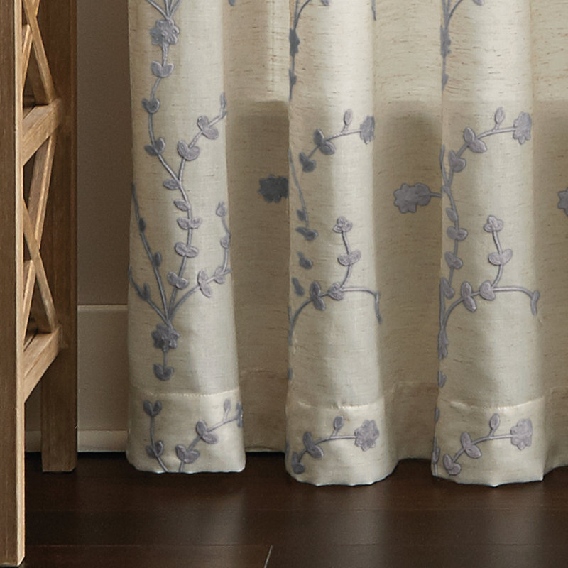 Lynette Floral Embroidered Curtain Single Panel, 50" W x 84" L, Beige