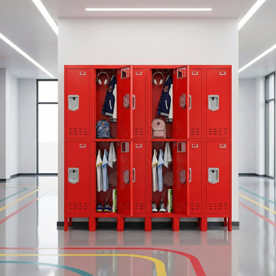 Casier de rangement en acier à deux portes avec miroir et crochets - Armoire sécurisée pour le bureau, l'école et la salle de sport