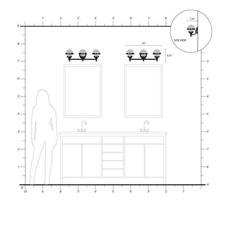 Aseret Dimmable Vanity Light, 8.25" H x 24" W x 7.25" D, Polished Chrome, 3 Lights