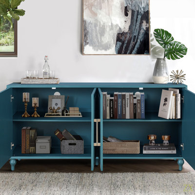 Grande armoire de rangement 63 po avec poignée en métal, portes à fleurs sculptées, console en bois Mordern avec tablettes réglables pour le salon, la cuisine et le vestibule