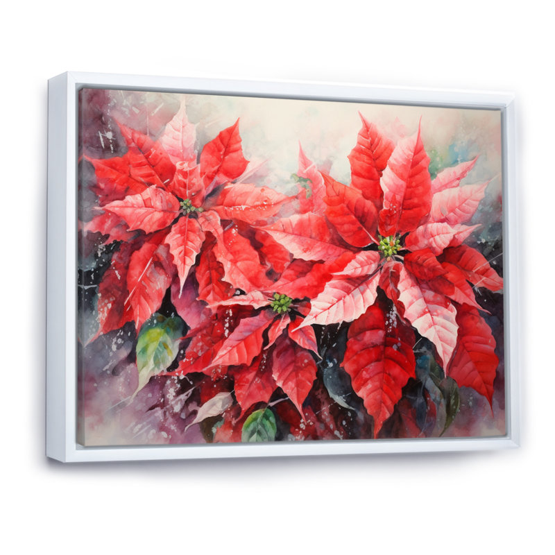 Poinsettia Flower Expressions - Floral Canvas Art Print, H 30 po x l 40 po x P 1,5 po, Cadre flottant blanc