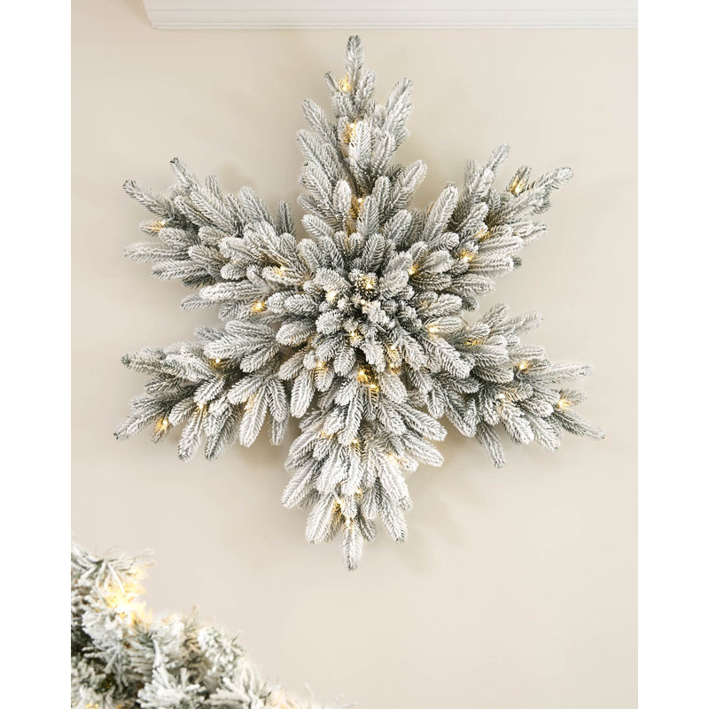 Snow Flocked Snowflake Pre-Lit Wreath, 80cm
