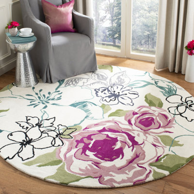 Tapis rose / vert / beige en laine touffeté à la main Matthews