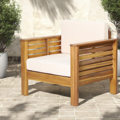 Chaises longues pour patio, fauteuil club rembourré en bois d'acacia, jardin rustique
